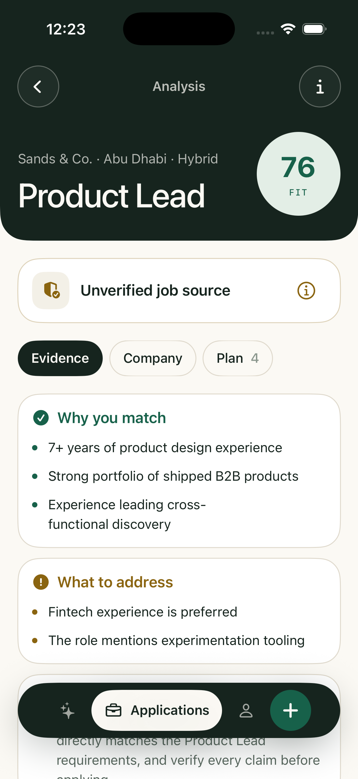 An honest fit analysis for a job posting